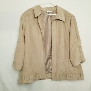 CJ Banks Women's Tan Washable Suede Open Jacket Gathered Hem Down Sleeves Sz 3X